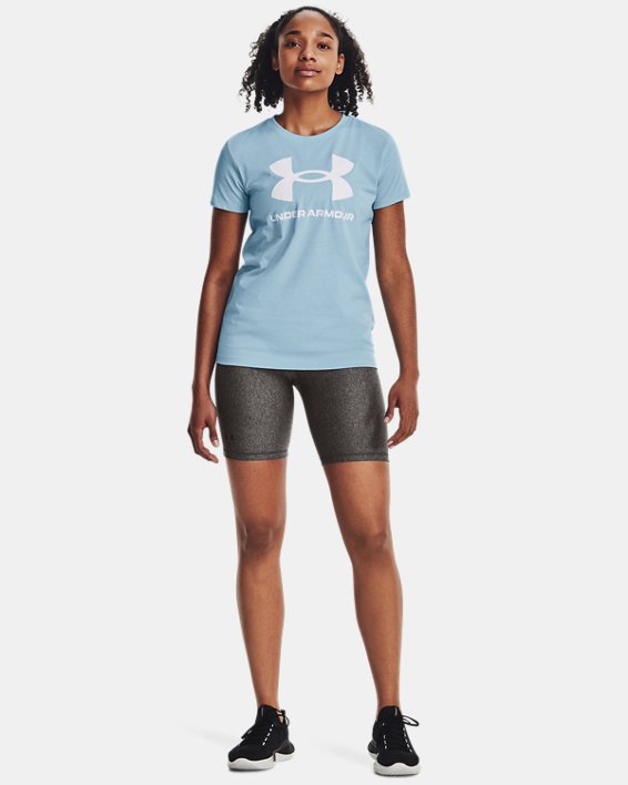 Women's UA Rival Logo Short Sleeve in Blue image number 2